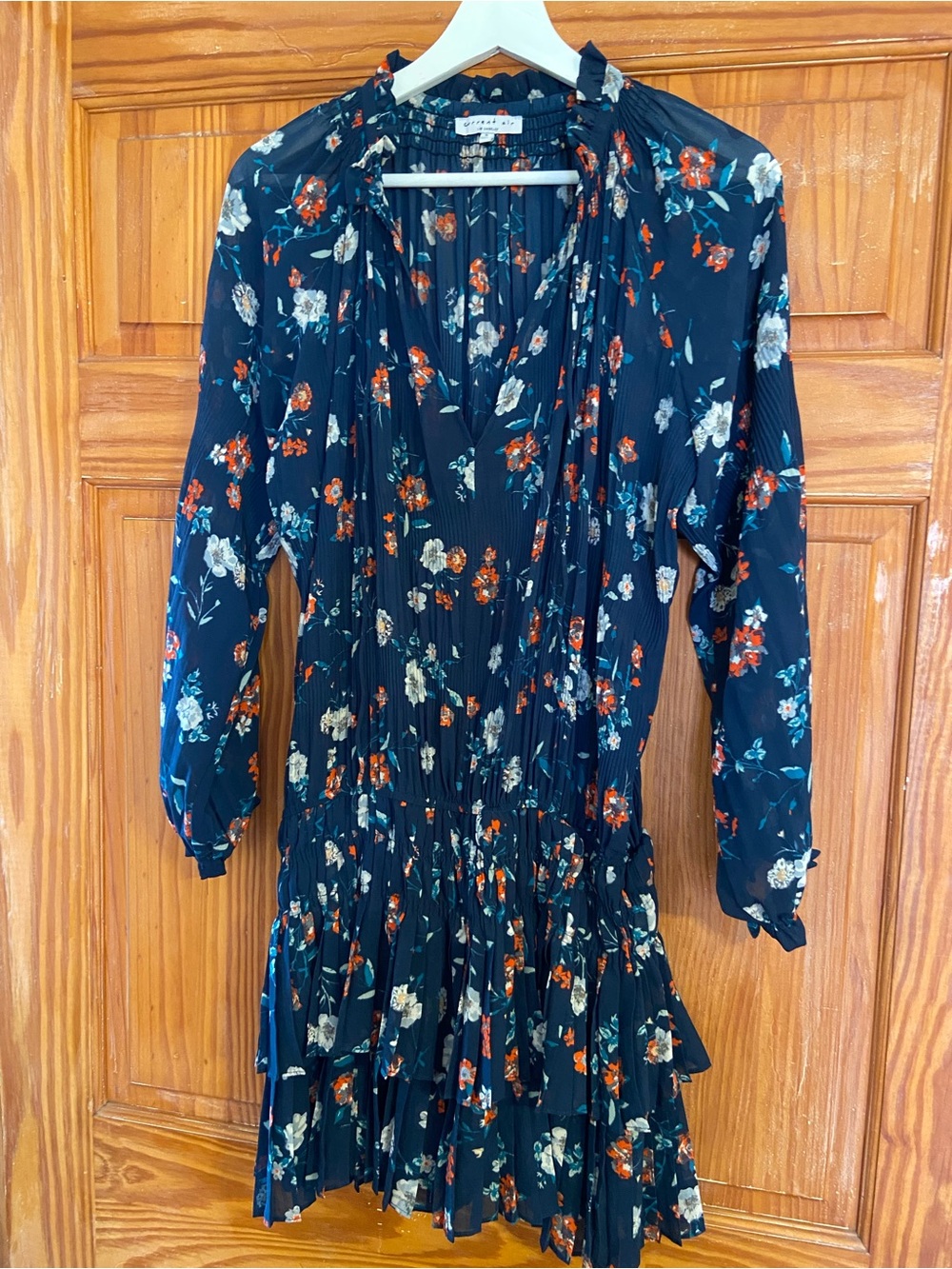 Floral V-Neck Long Sleeve Navy mini Dress